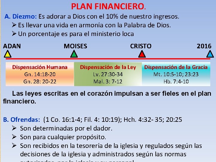 PLAN FINANCIERO. A. Diezmo: Es adorar a Dios con el 10% de nuestro ingresos.