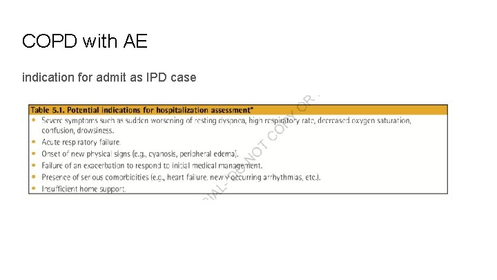 COPD with AE indication for admit as IPD case 