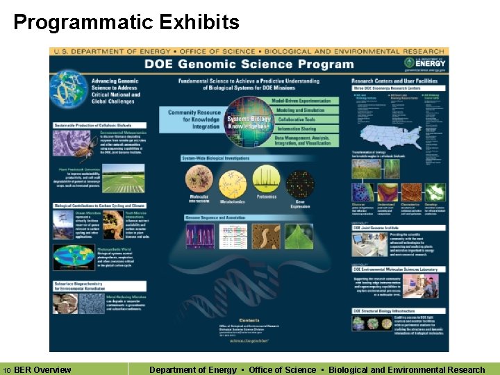 Programmatic Exhibits 10 BER Overview Department of Energy • Office of Science • Biological