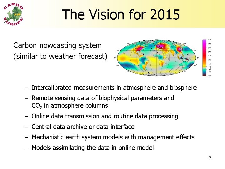 The Vision for 2015 Carbon nowcasting system (similar to weather forecast) – Intercalibrated measurements