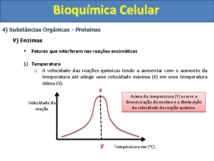 Bioquímica Celular 4) Substâncias Orgânicas - Proteínas V) Enzimas § Fatores que interferem nas