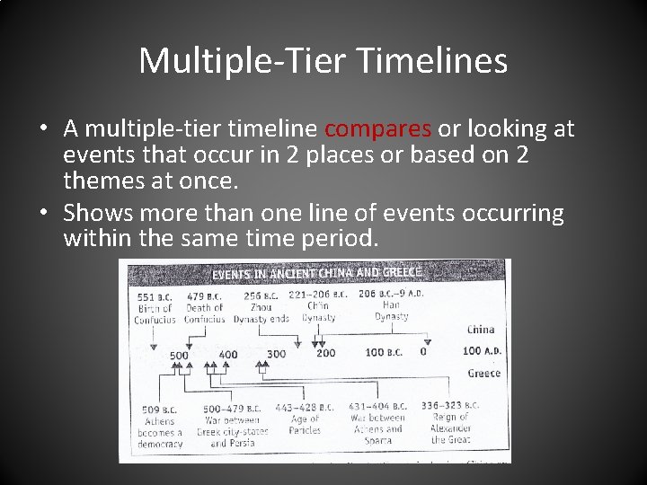 Multiple-Tier Timelines • A multiple-tier timeline compares or looking at events that occur in