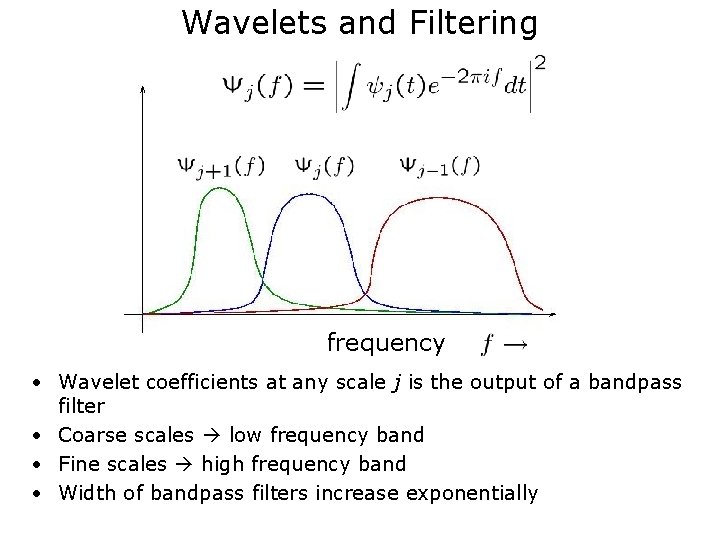 Wavelets and Filtering frequency • Wavelet coefficients at any scale j is the output