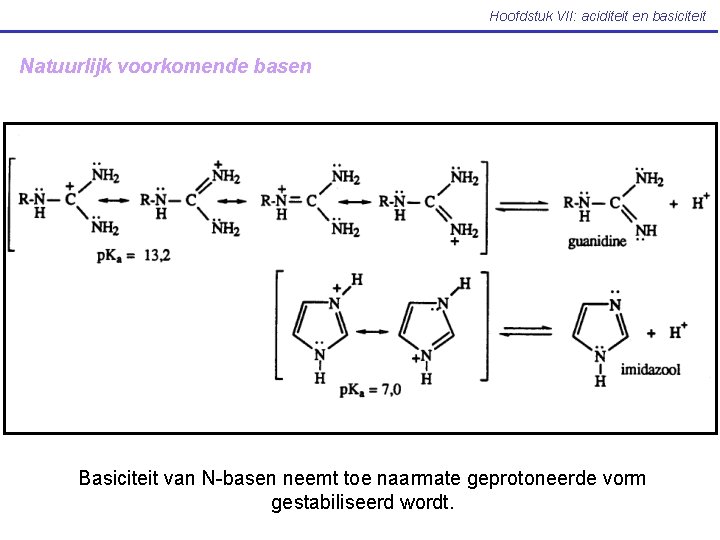 Hoofdstuk VII: aciditeit en basiciteit Natuurlijk voorkomende basen Basiciteit van N-basen neemt toe naarmate