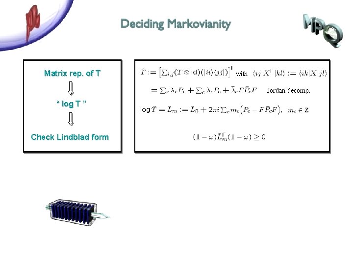 Matrix rep. of T with Jordan decomp. “ log T ” Check Lindblad form