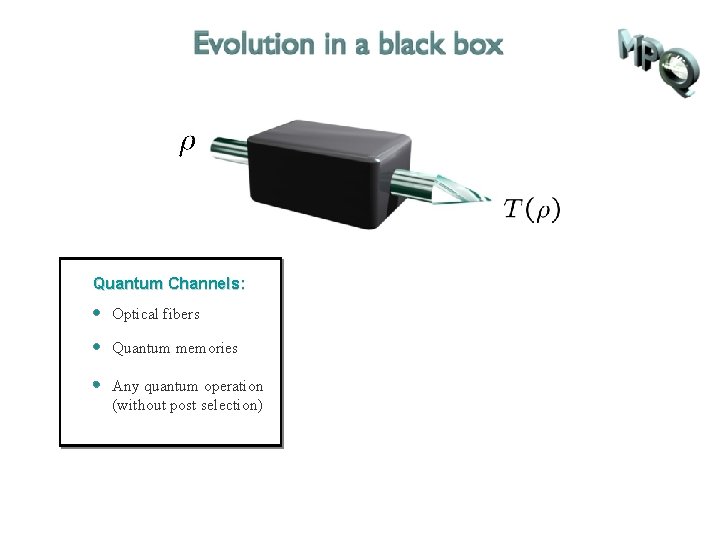 Quantum Channels: Optical fibers Quantum memories Any quantum operation (without post selection) 