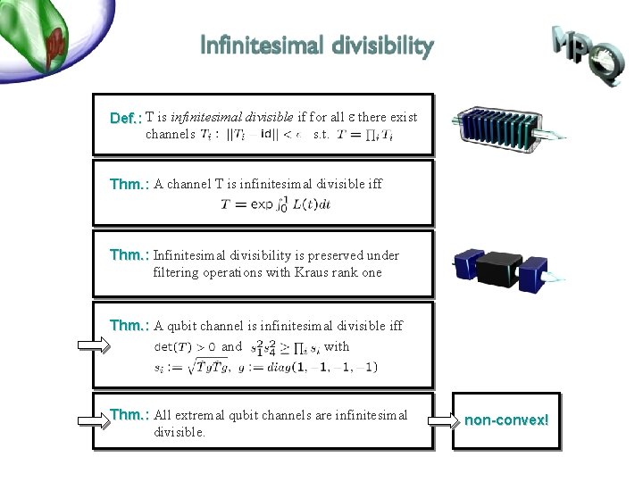 Def. : T is infinitesimal divisible if for all e there exist channels s.