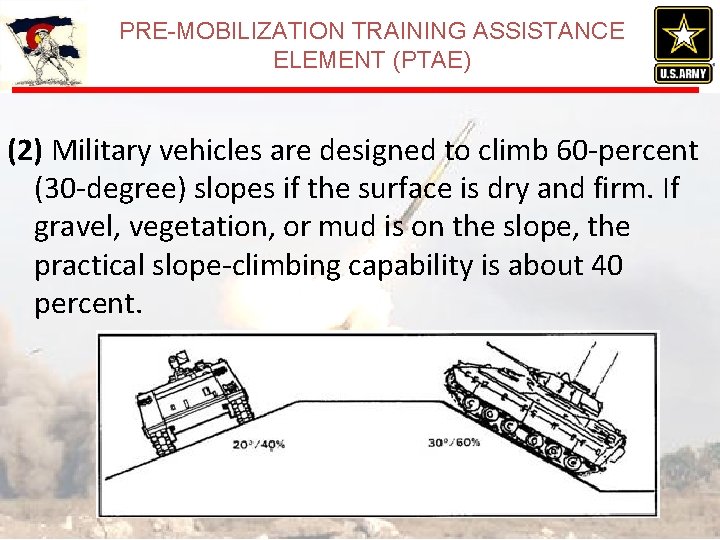 PRE-MOBILIZATION TRAINING ASSISTANCE ELEMENT (PTAE) (2) Military vehicles are designed to climb 60 -percent PRE-MOBILIZATION TRAINING ASSISTANCE ELEMENT (PTAE) (2) Military vehicles are designed to climb 60 -percent