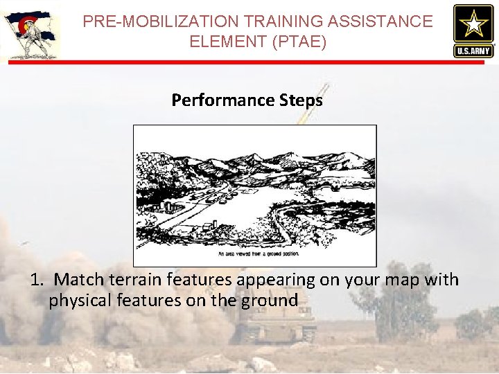 PRE-MOBILIZATION TRAINING ASSISTANCE ELEMENT (PTAE) Performance Steps 1. Match terrain features appearing on your PRE-MOBILIZATION TRAINING ASSISTANCE ELEMENT (PTAE) Performance Steps 1. Match terrain features appearing on your