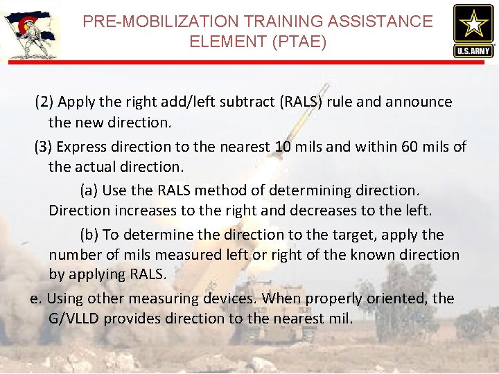 PRE-MOBILIZATION TRAINING ASSISTANCE ELEMENT (PTAE) (2) Apply the right add/left subtract (RALS) rule and