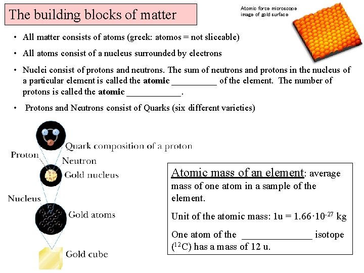 The building blocks of matter Atomic force microscope image of gold surface • All