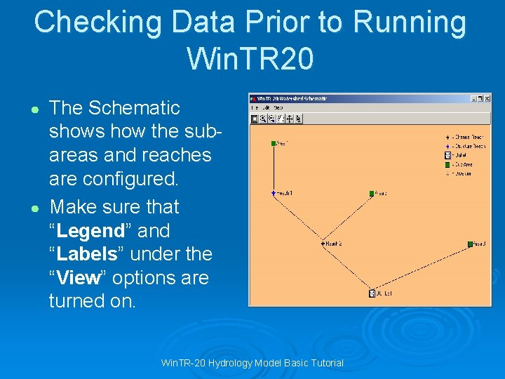 Checking Data Prior to Running Win. TR 20 The Schematic shows how the subareas