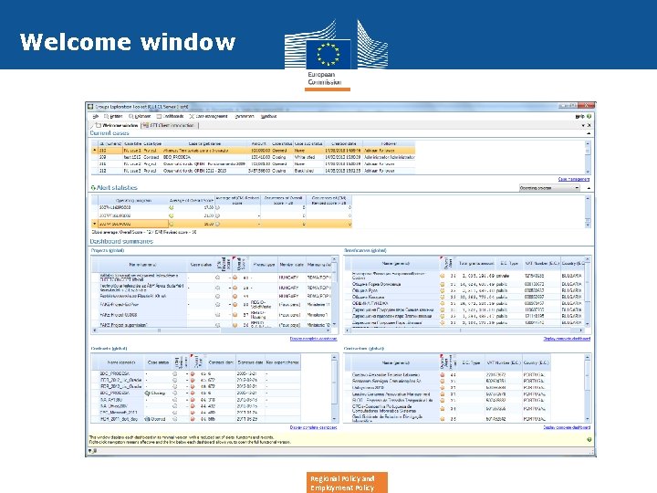 Welcome window Regional Policy and Employment Policy 