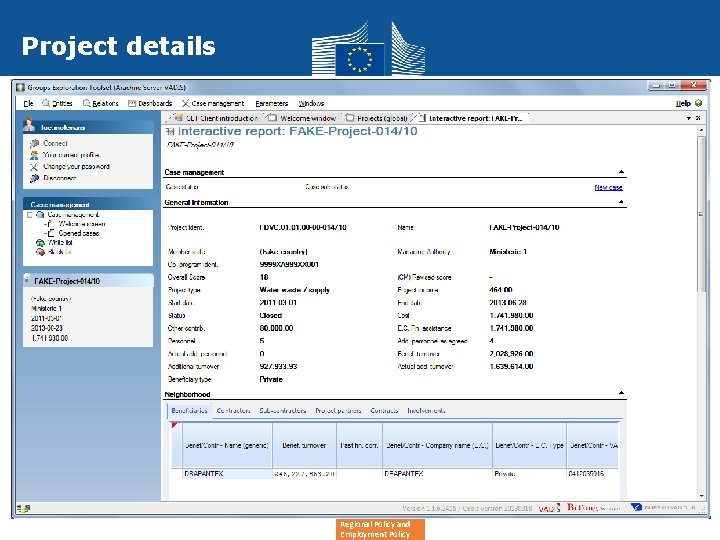 Project details Regional Policy and Employment Policy 