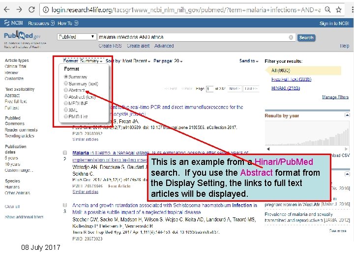 This is an example from a Hinari/Pub. Med search. If you use the Abstract