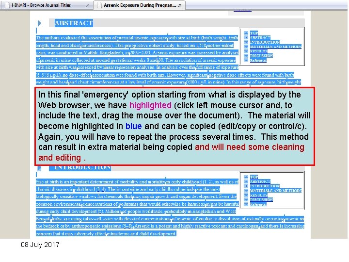 In this final 'emergency' option starting from what is displayed by the Web browser,