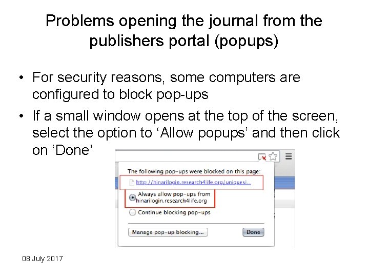 Problems opening the journal from the publishers portal (popups) • For security reasons, some