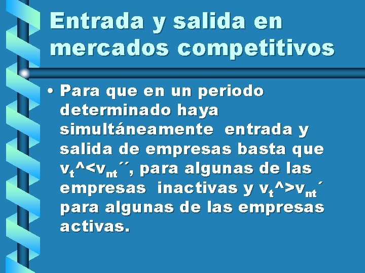 Entrada y salida en mercados competitivos • Para que en un periodo determinado haya