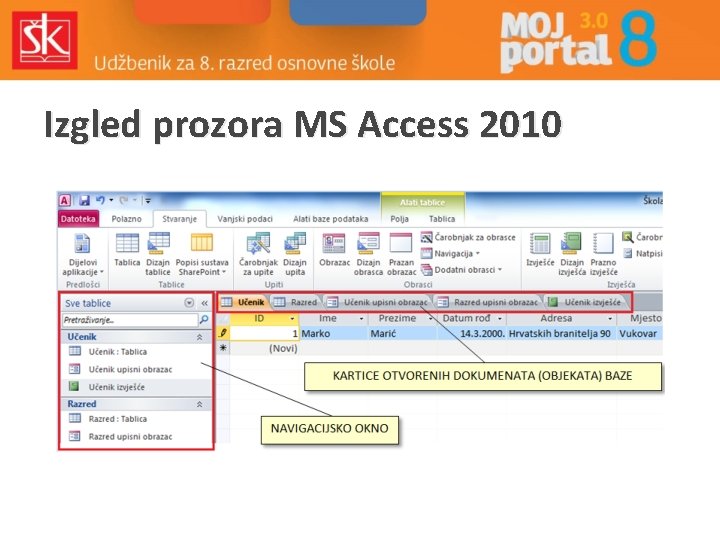 Izgled prozora MS Access 2010 