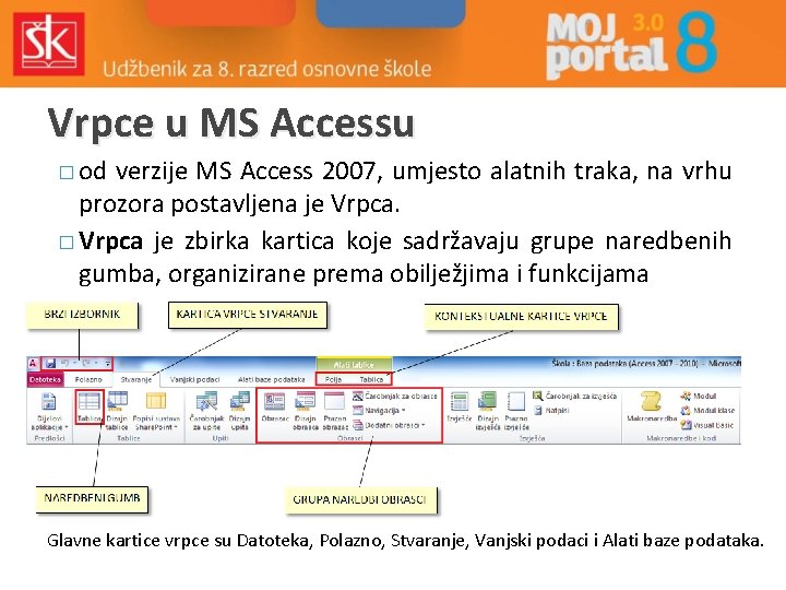 Vrpce u MS Accessu � od verzije MS Access 2007, umjesto alatnih traka, na