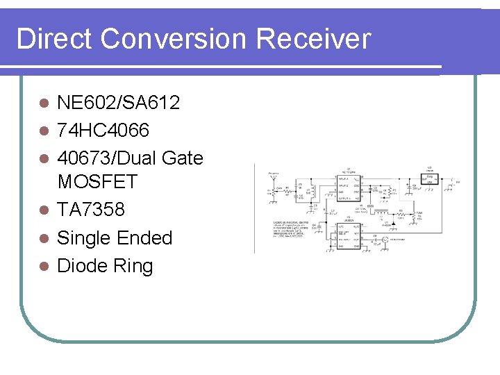 Direct Conversion Receiver l l l NE 602/SA 612 74 HC 4066 40673/Dual Gate