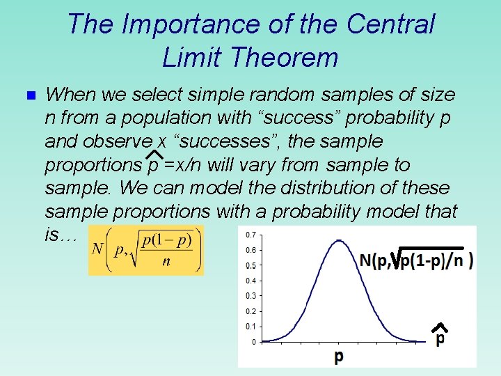 The Importance of the Central Limit Theorem n When we select simple random samples