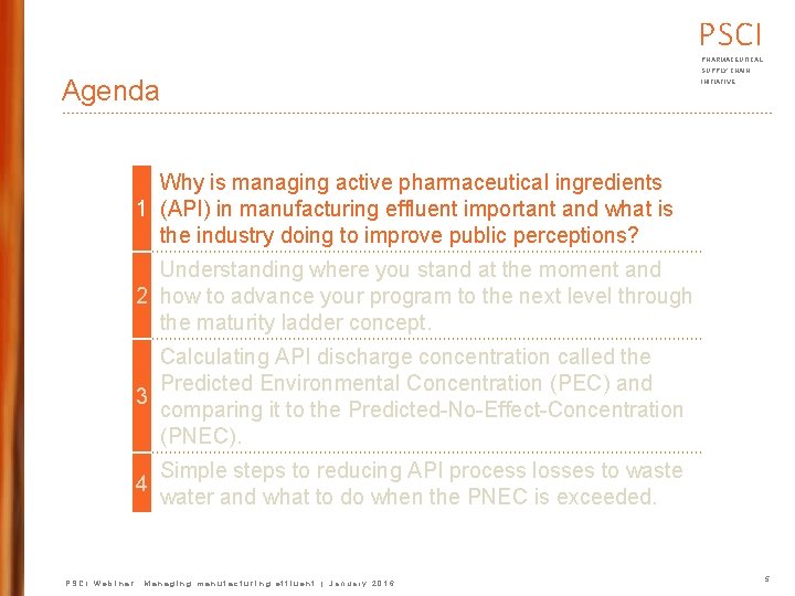 PSCI PHARMACEUTICAL Agenda SUPPLY CHAIN INITIATIVE Why is managing active pharmaceutical ingredients 1 (API)