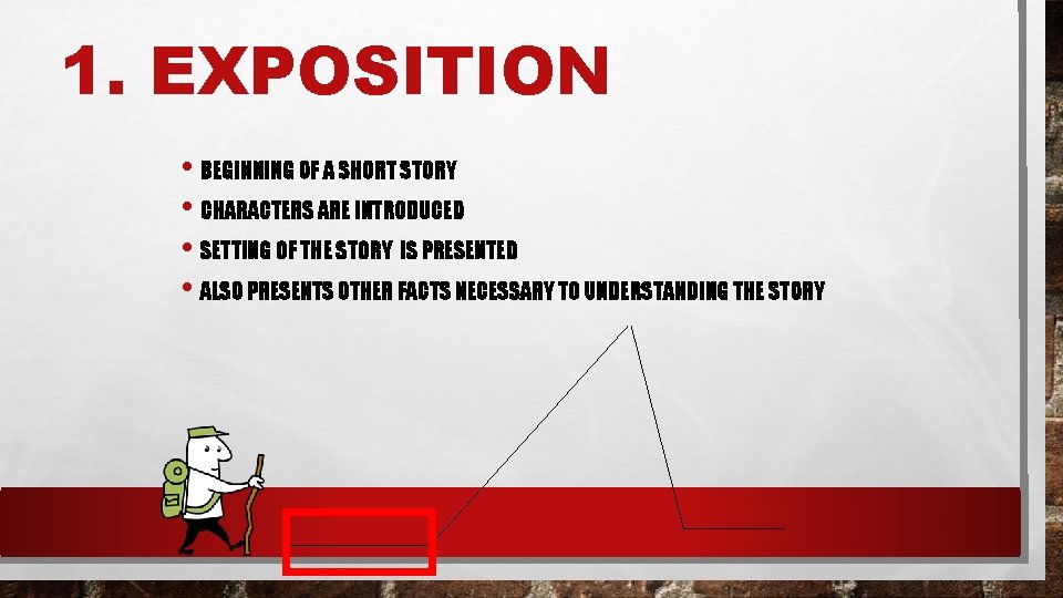 1. EXPOSITION • BEGINNING OF A SHORT STORY • CHARACTERS ARE INTRODUCED • SETTING