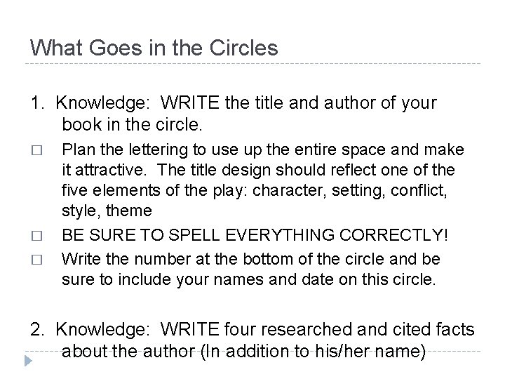 What Goes in the Circles 1. Knowledge: WRITE the title and author of your