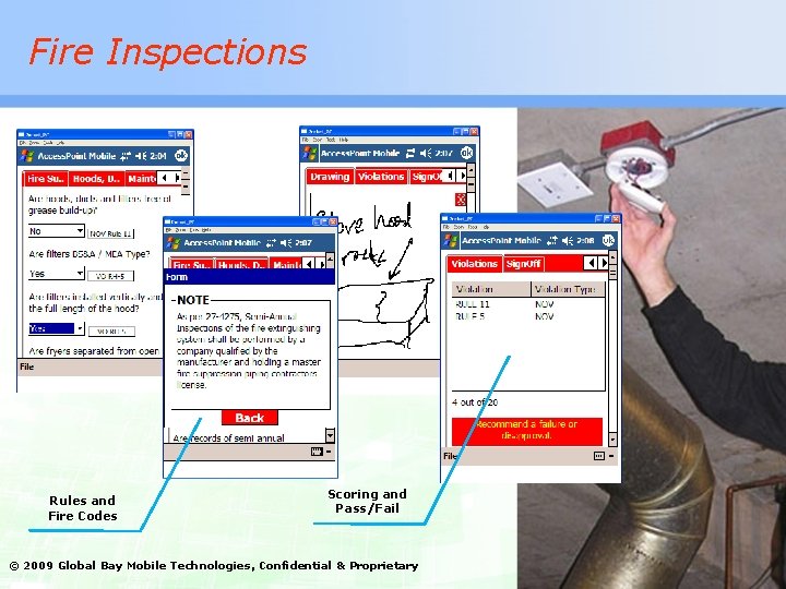 Fire Inspections Rules and Fire Codes Scoring and Pass/Fail © 2009 Global Bay Mobile