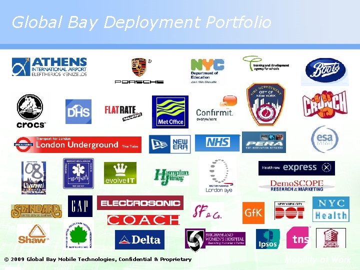 Global Bay Deployment Portfolio 3 © 2009 Global Bay Mobile Technologies, Confidential & Proprietary