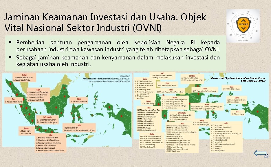 Jaminan Keamanan Investasi dan Usaha: Objek Vital Nasional Sektor Industri (OVNI) § Pemberian bantuan