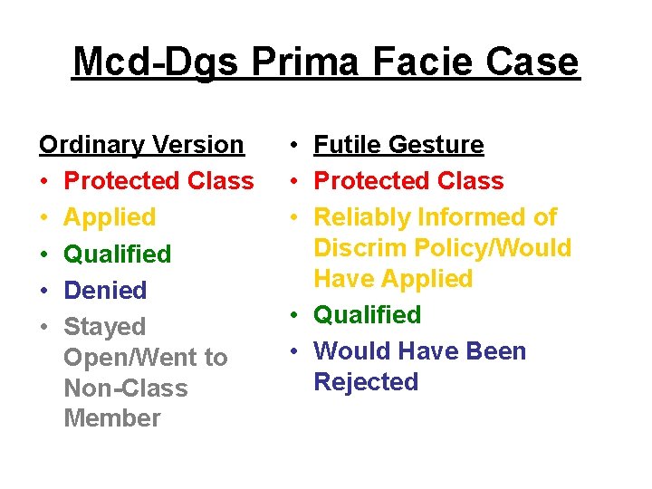 Mcd-Dgs Prima Facie Case Ordinary Version • Protected Class • Applied • Qualified •