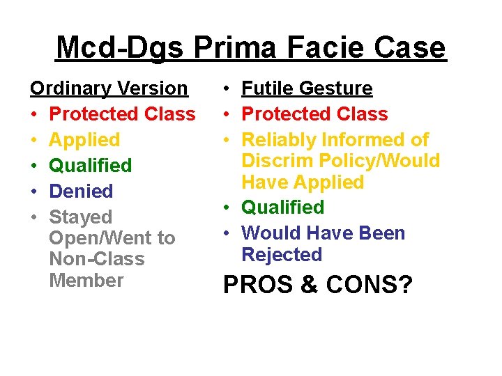 Mcd-Dgs Prima Facie Case Ordinary Version • Protected Class • Applied • Qualified •