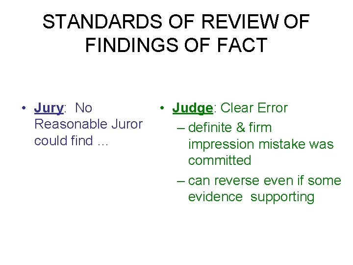 STANDARDS OF REVIEW OF FINDINGS OF FACT • Jury: No Reasonable Juror could find