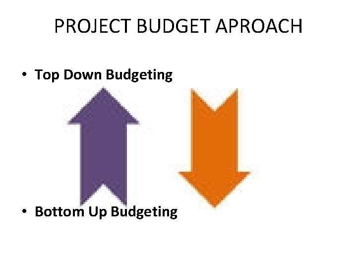 PROJECT BUDGET APROACH • Top Down Budgeting • Bottom Up Budgeting 