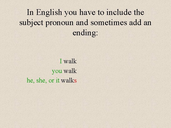 In English you have to include the subject pronoun and sometimes add an ending:
