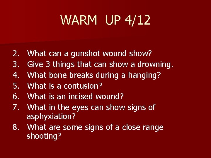 Warm Up 412 2 3 4 5 6