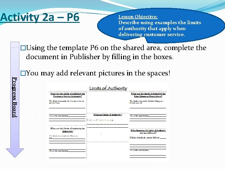 Activity 2 a – P 6 Lesson Objective: Describe using examples the limits of