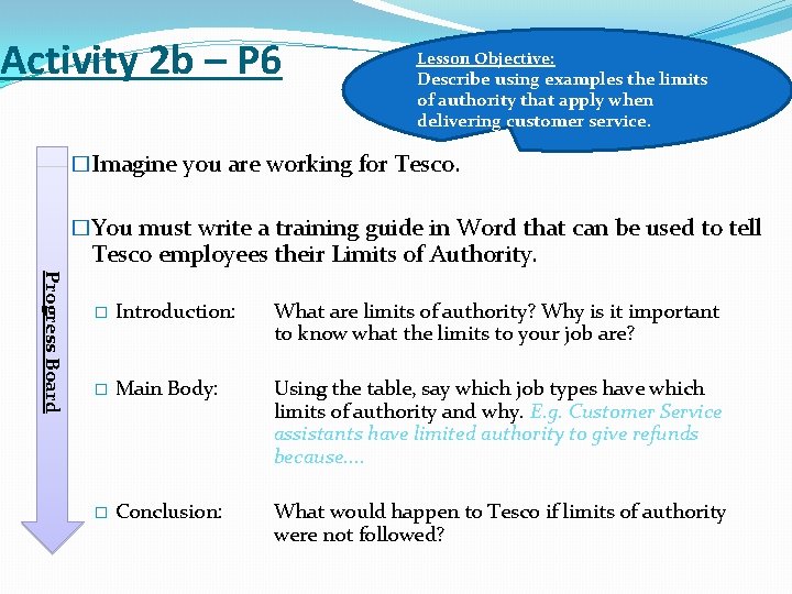 Activity 2 b – P 6 Lesson Objective: Describe using examples the limits of