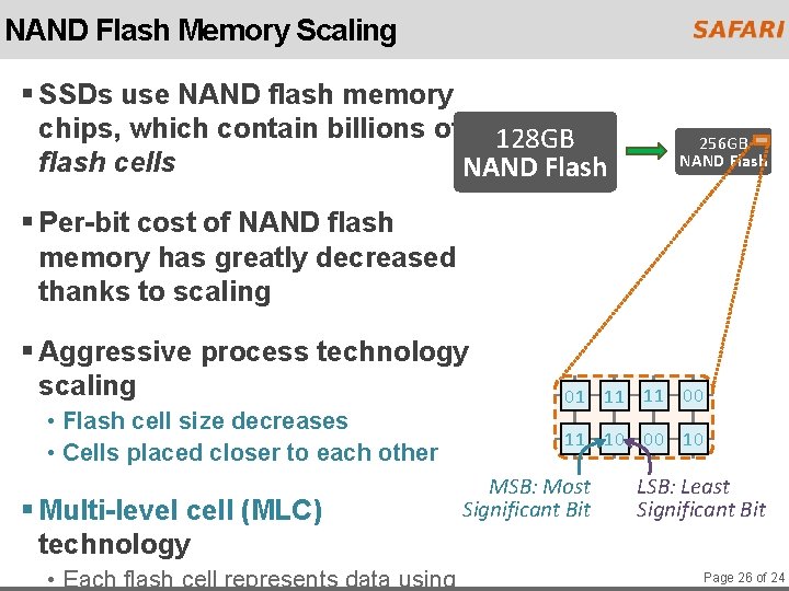 NAND Flash Memory Scaling § SSDs use NAND flash memory chips, which contain billions