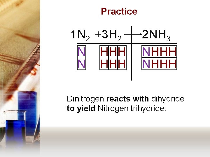 Practice 1 N 2 + 3 H 2 N N HHH 2 N H