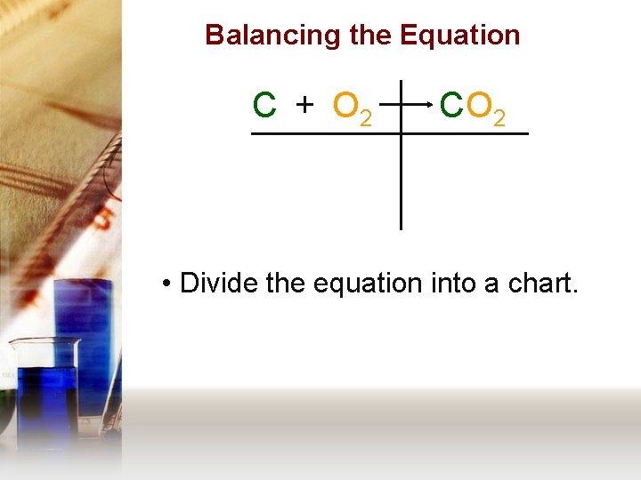 Balancing the Equation C + O 2 C O 2 • Divide the equation