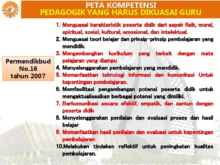 PETA KOMPETENSI PEDAGOGIK YANG HARUS DIKUASAI GURU 1. Menguasai karakteristik peserta didik dari aspek