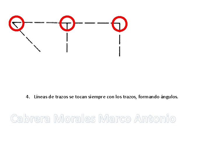 4. Líneas de trazos se tocan siempre con los trazos, formando ángulos. 4. Líneas de trazos se tocan siempre con los trazos, formando ángulos.