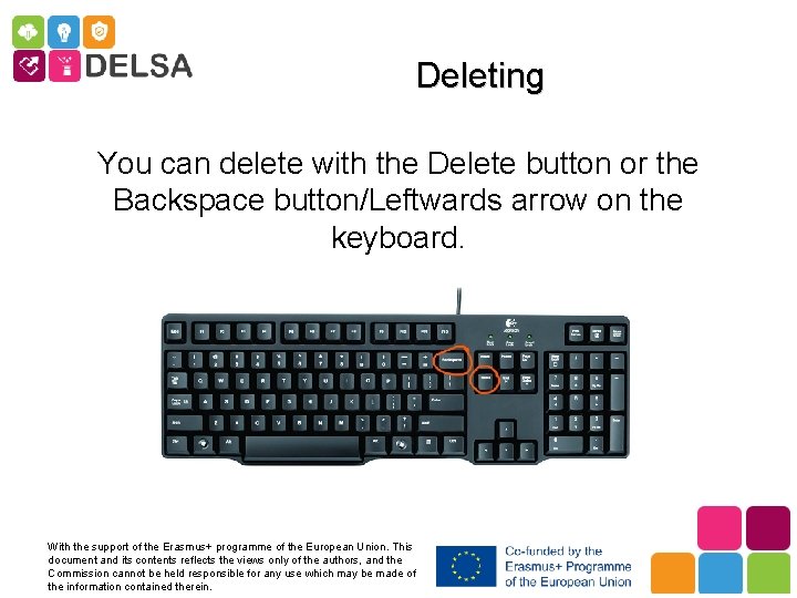 Deleting You can delete with the Delete button or the Backspace button/Leftwards arrow on