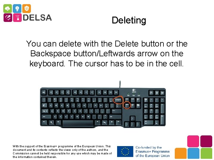 Deleting You can delete with the Delete button or the Backspace button/Leftwards arrow on