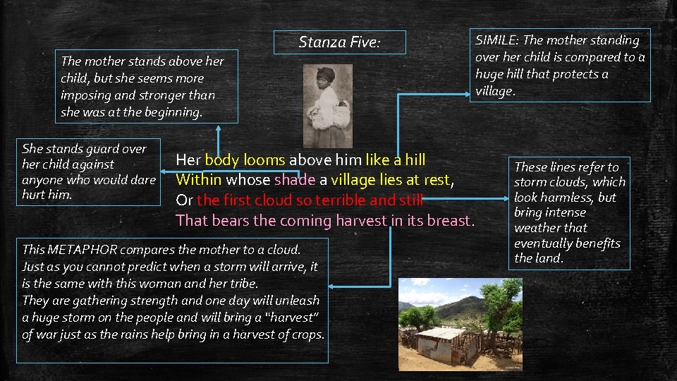 Stanza Five: The mother stands above her child, but she seems more imposing and