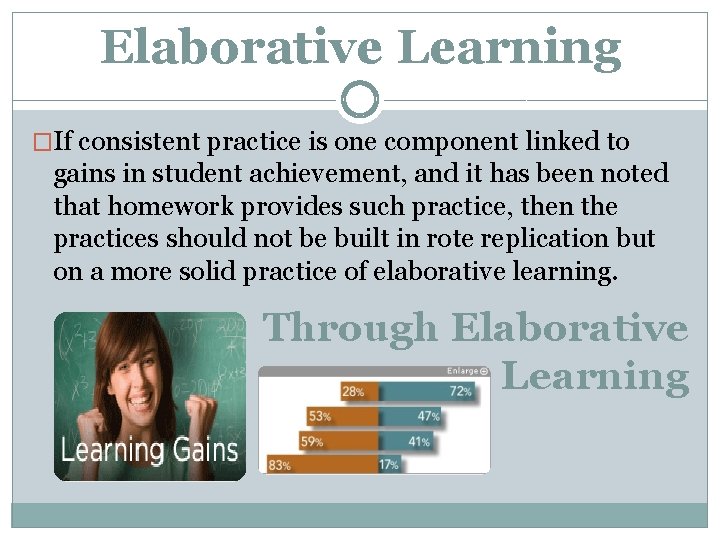 Elaborative Learning �If consistent practice is one component linked to gains in student achievement,