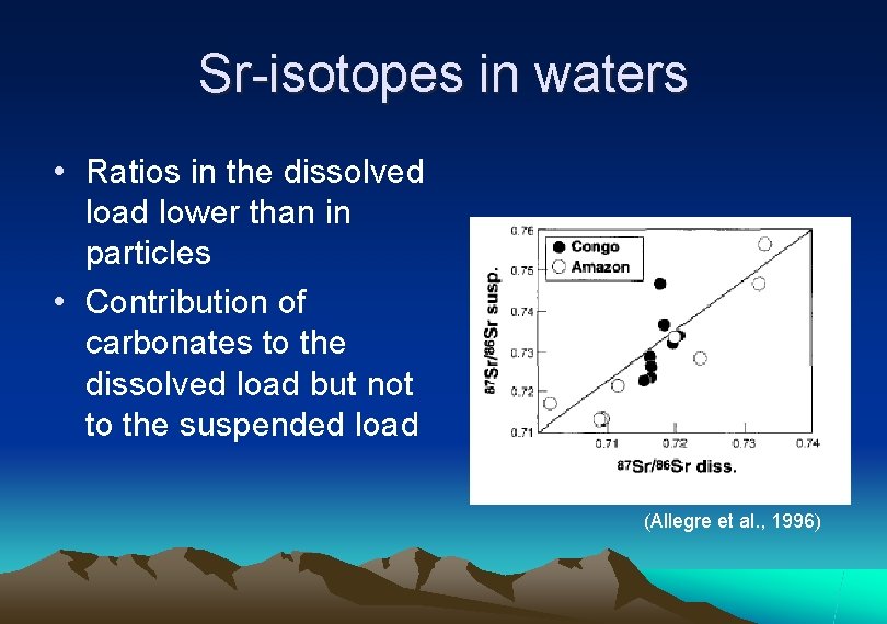 Sr-isotopes in waters • Ratios in the dissolved load lower than in particles •